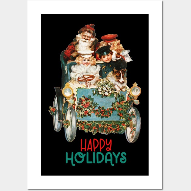 VINTAGE CHRISTMAS SANTA CAR HAPPY HOLIDAYS Wall Art by EmoteYourself